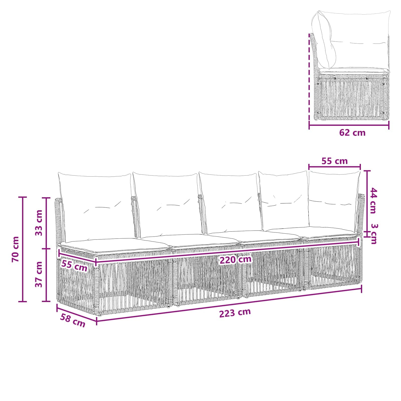 4 vietų sofa su kairiuoju porankiu 4 pcs 4-Vietų skaičius