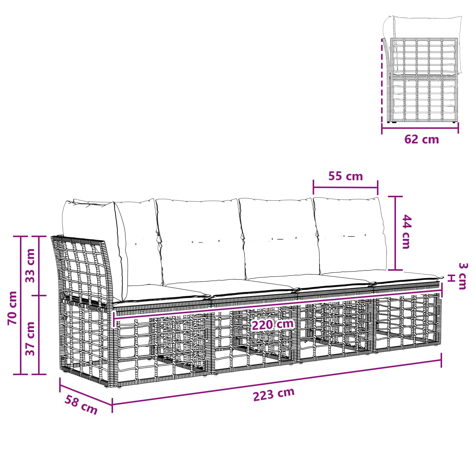 4 sėdimų vietų sodo sofa su kaire ranka 4 pcs 4-Vietų skaičius