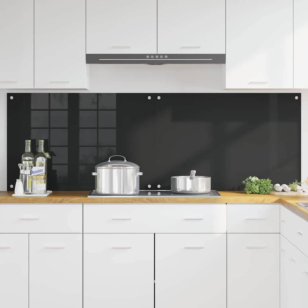Virtuvės atbraila 2 pcs Juoda 90 x 60 cm grūdintas stiklas