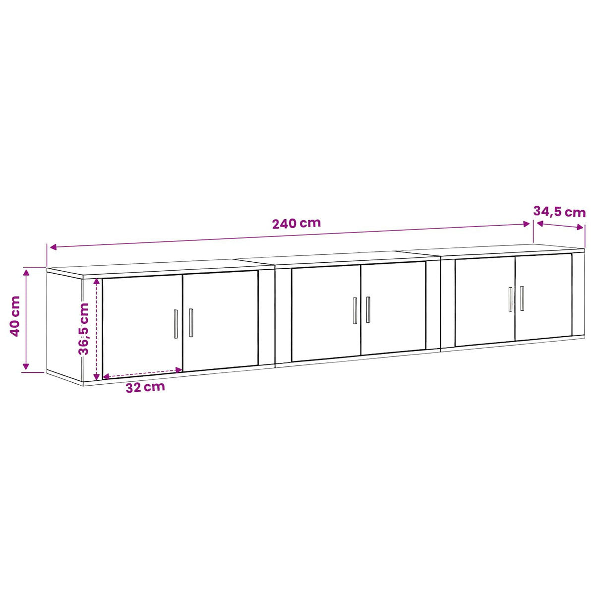 Wall-mounted TV cabinet set 3 pcs