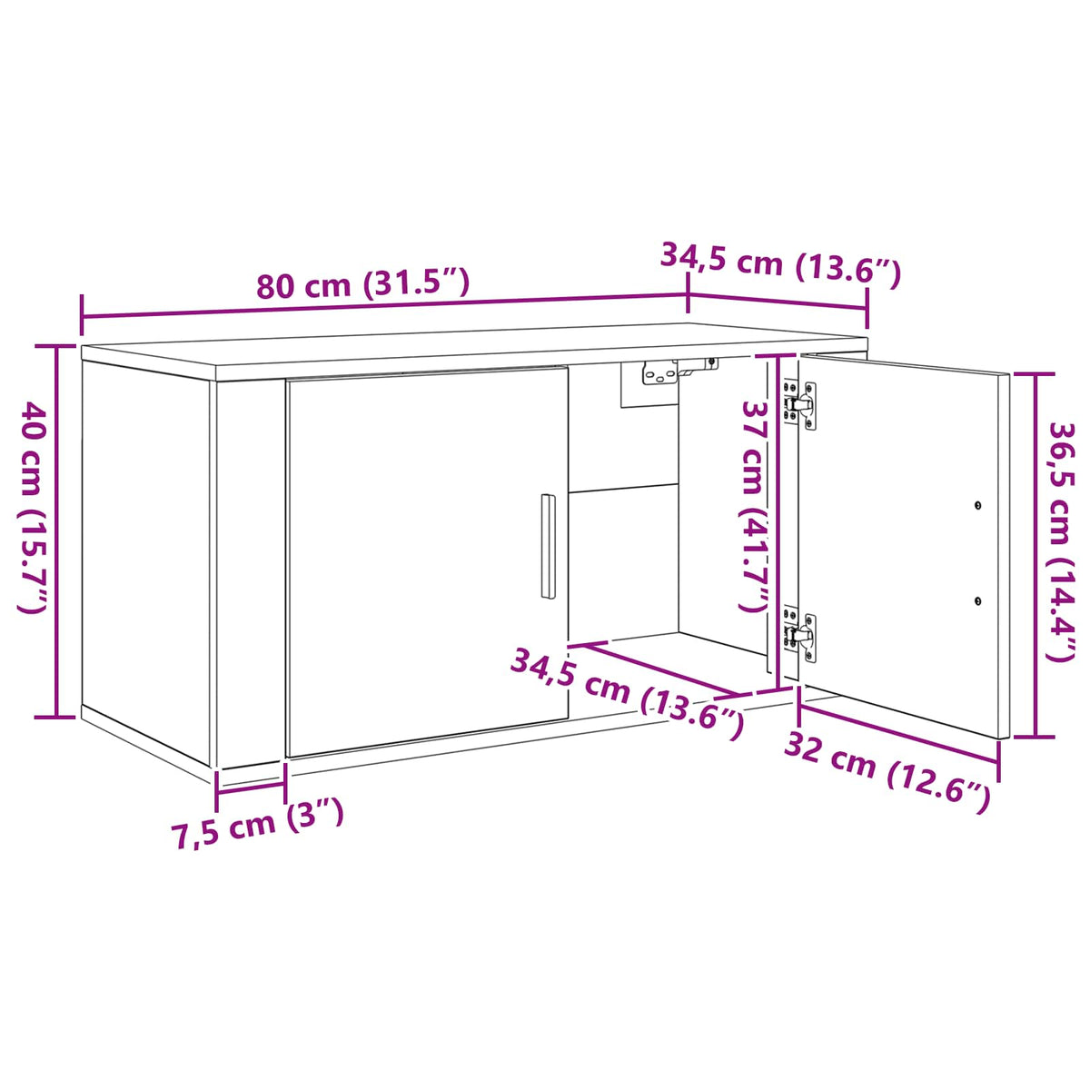 Sieninio televizoriaus kabineto komplektas 2 pcs