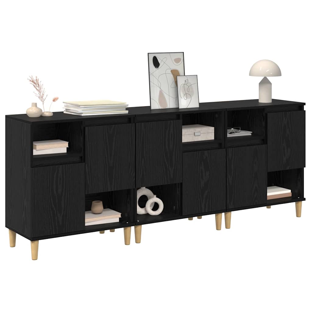 Sideboards 3 pcs Black oak 60 x 35 x 70 cm