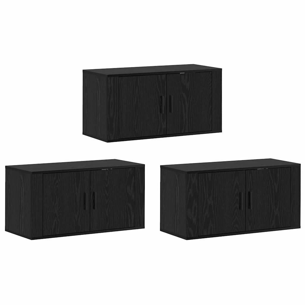 Sieninio televizoriaus kabineto komplektas 3 pcs Juodas ąžuolas
