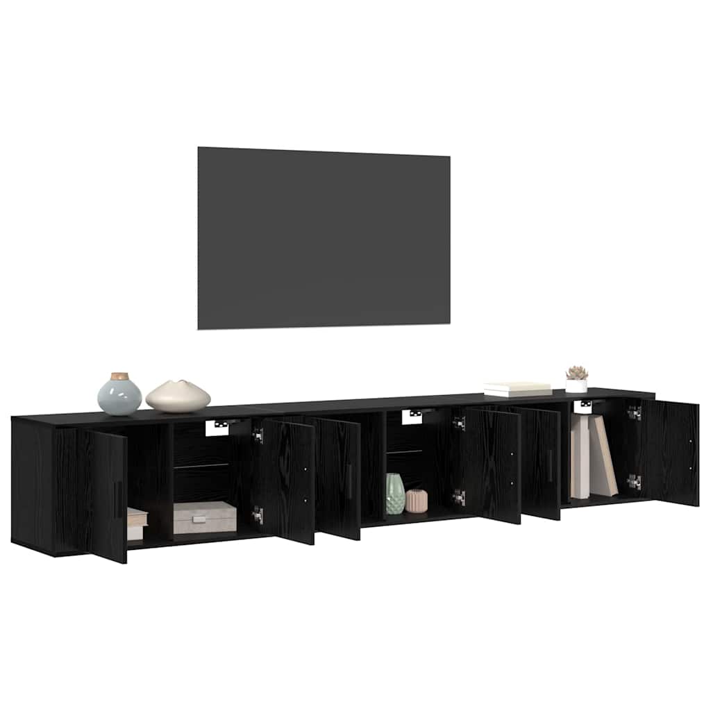 Sieninio televizoriaus kabineto komplektas 3 pcs Juodas ąžuolas