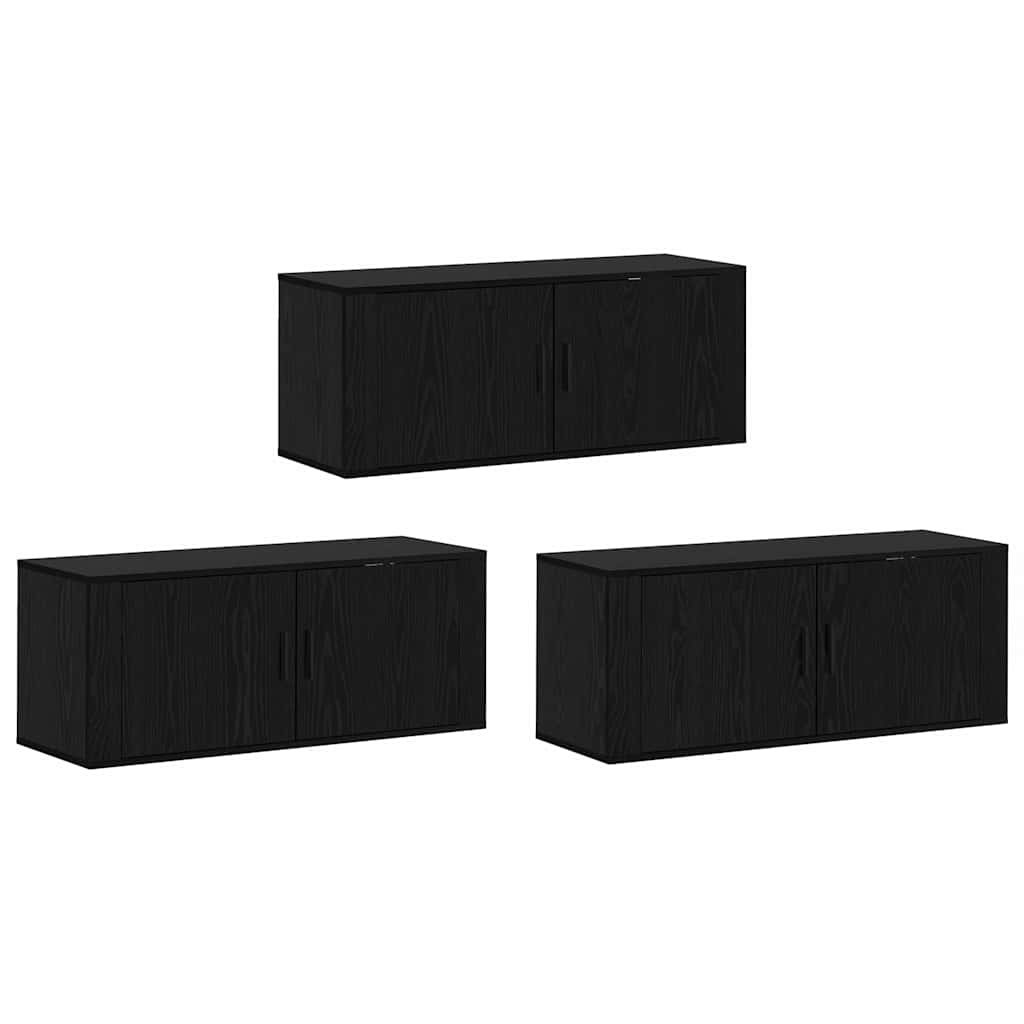 Sieninio televizoriaus kabineto komplektas 3 pcs Juodas ąžuolas