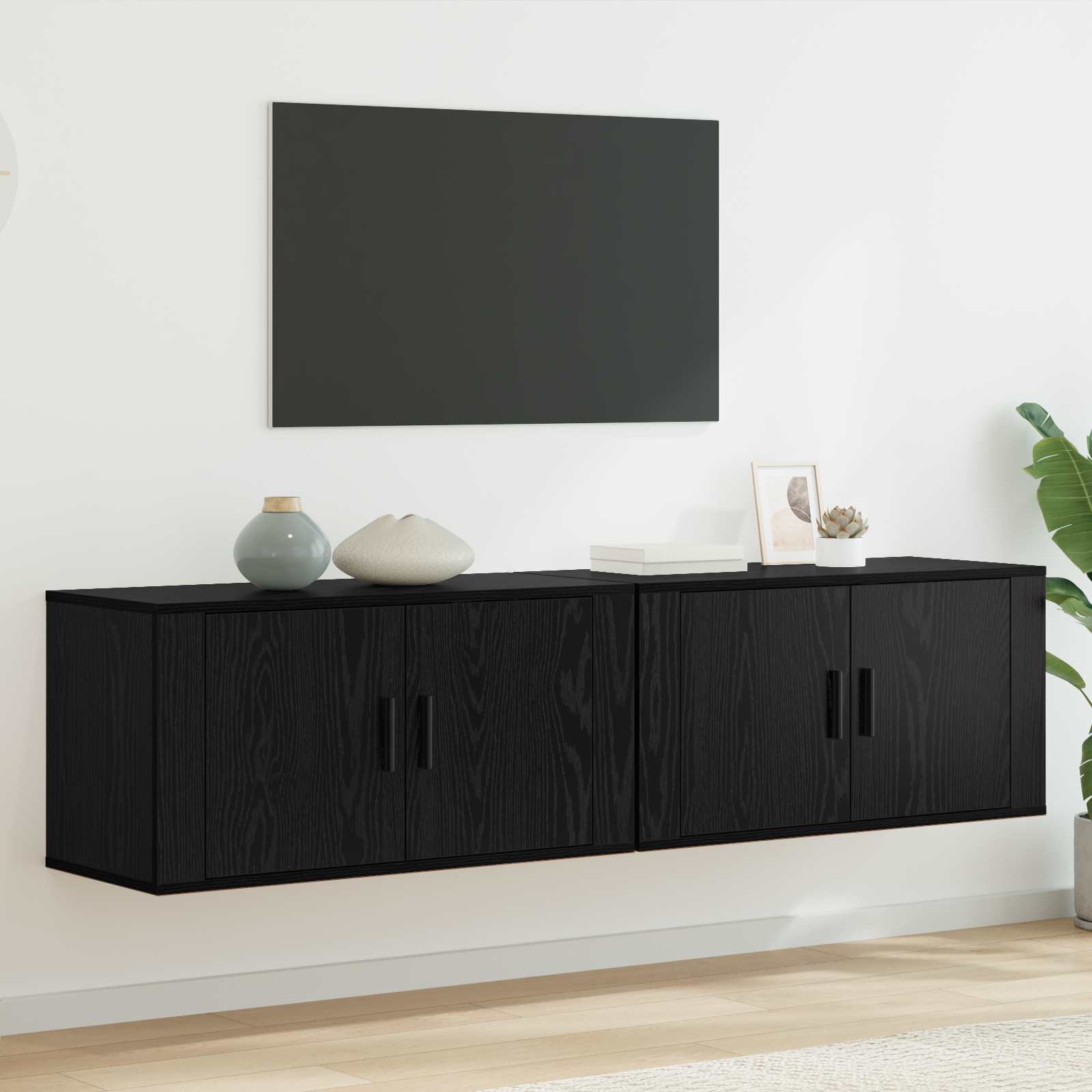 Sieninio televizoriaus kabineto komplektas 2 pcs Juodas ąžuolas