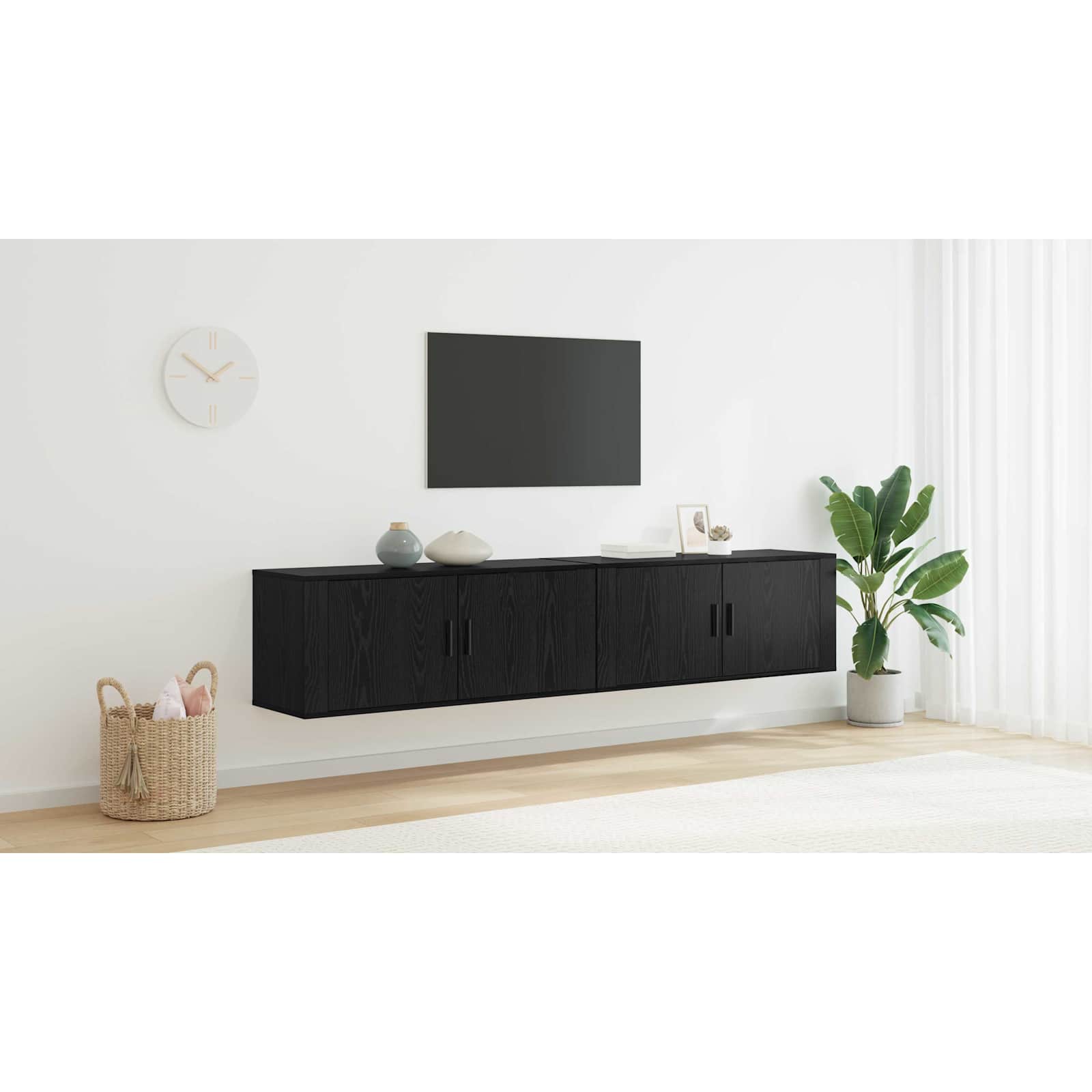 Sieninio televizoriaus kabineto komplektas 2 pcs Juodas ąžuolas