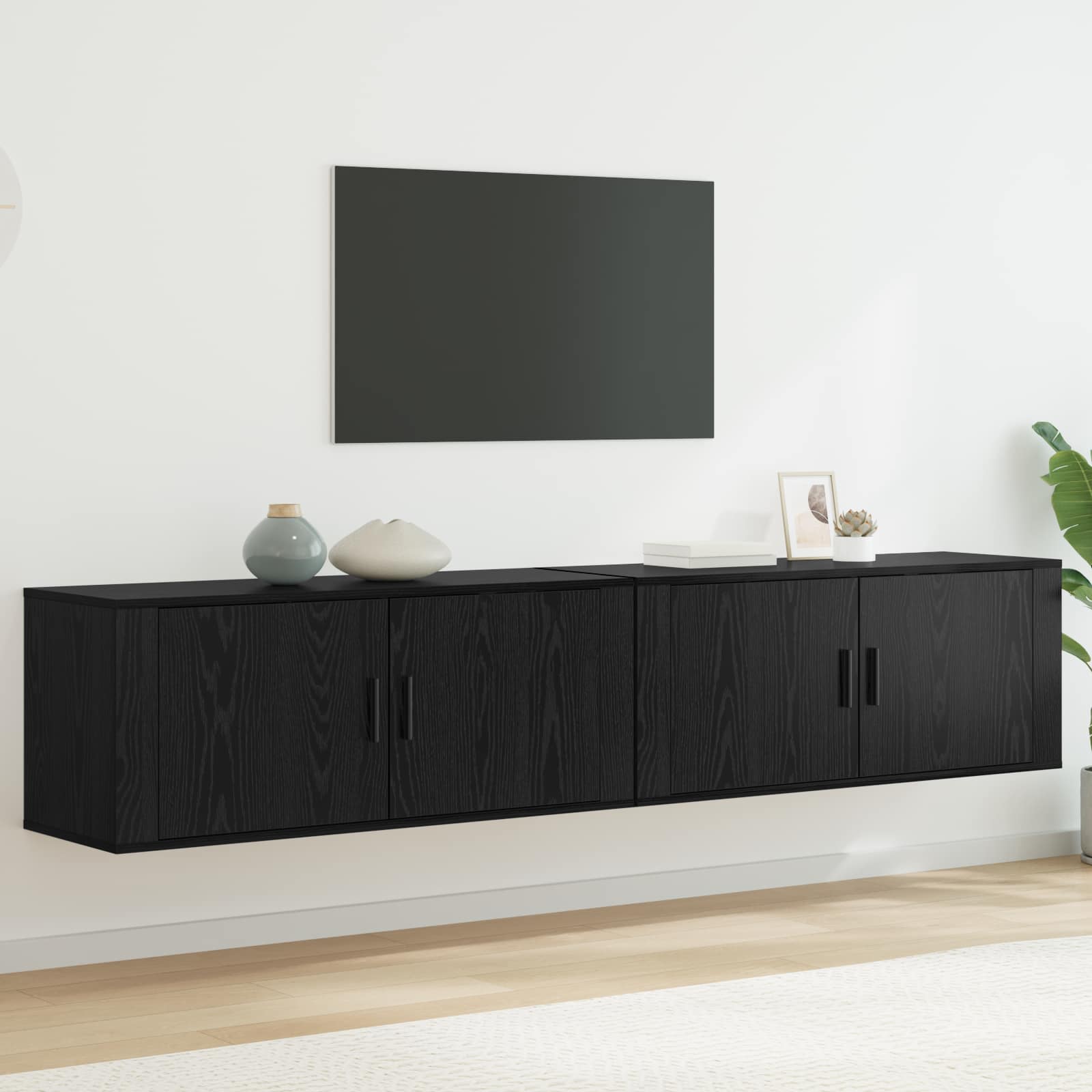 Sieninio televizoriaus kabineto komplektas 2 pcs Juodas ąžuolas