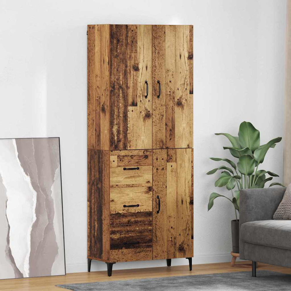 High cabinet with drawers Antique wood 69.5 x 34 x 180 cm