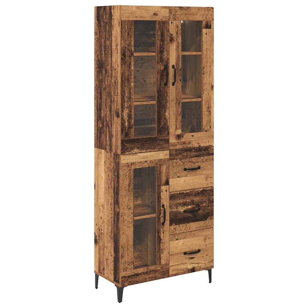 High cabinet with drawers Antique wood 69.5 x 34 x 180 cm