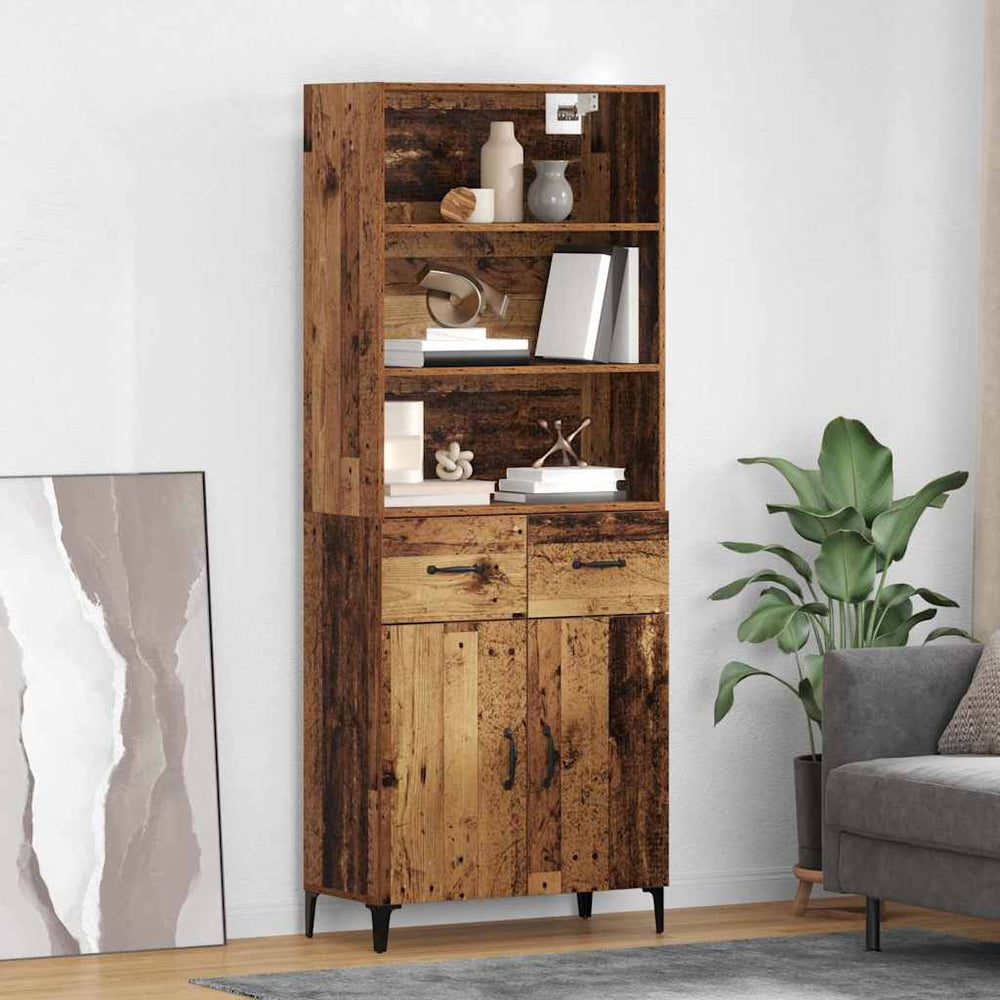High cabinet with drawers Antique wood 69.5 x 34 x 180 cm