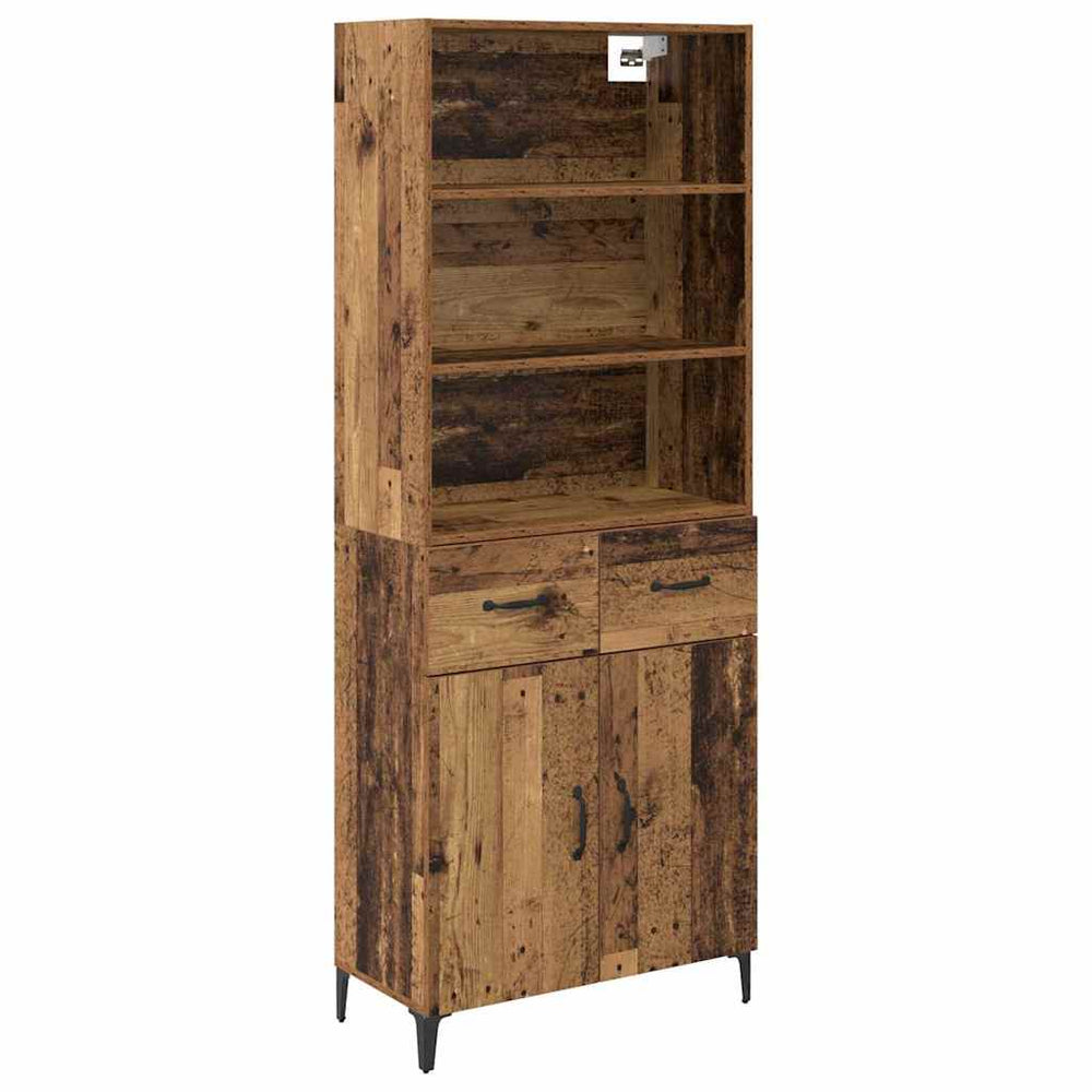 High cabinet with drawers Antique wood 69.5 x 34 x 180 cm