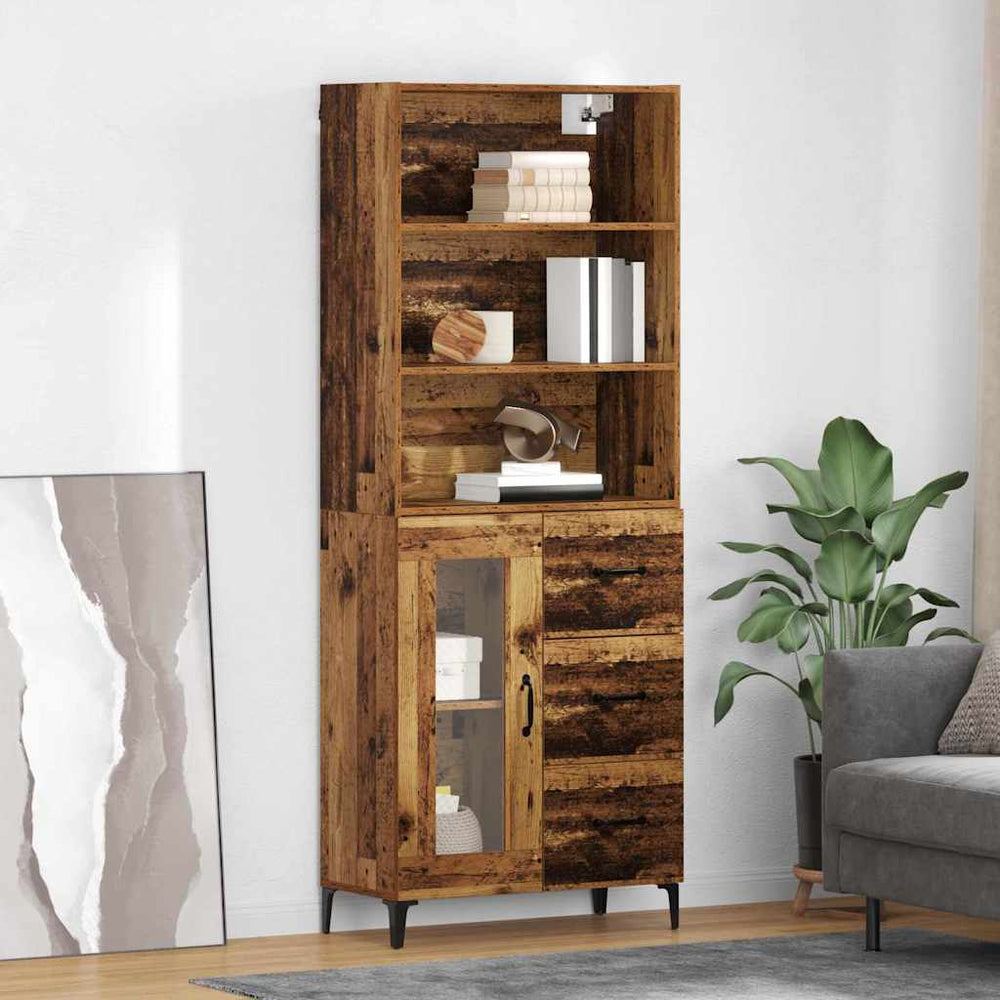 High cabinet with drawers Antique wood 69.5 x 34 x 180 cm
