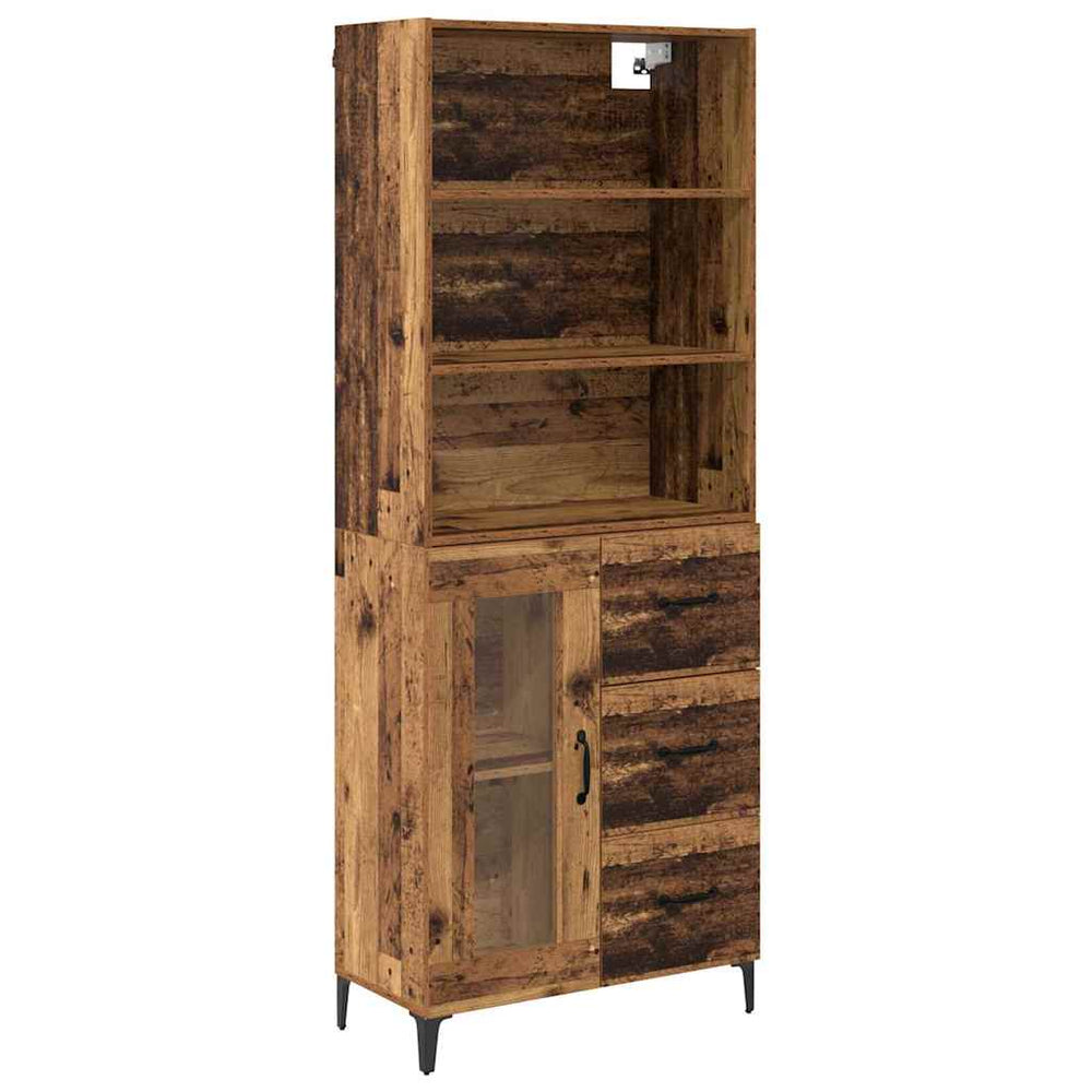 High cabinet with drawers Antique wood 69.5 x 34 x 180 cm