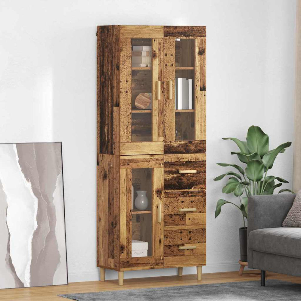 High cabinet with drawers Antique wood 69.5 x 34 x 180 cm