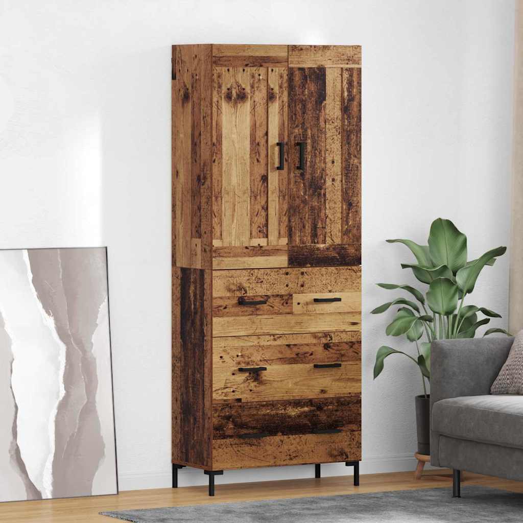 High cabinet with drawers Antique wood 69.5 x 34 x 180 cm