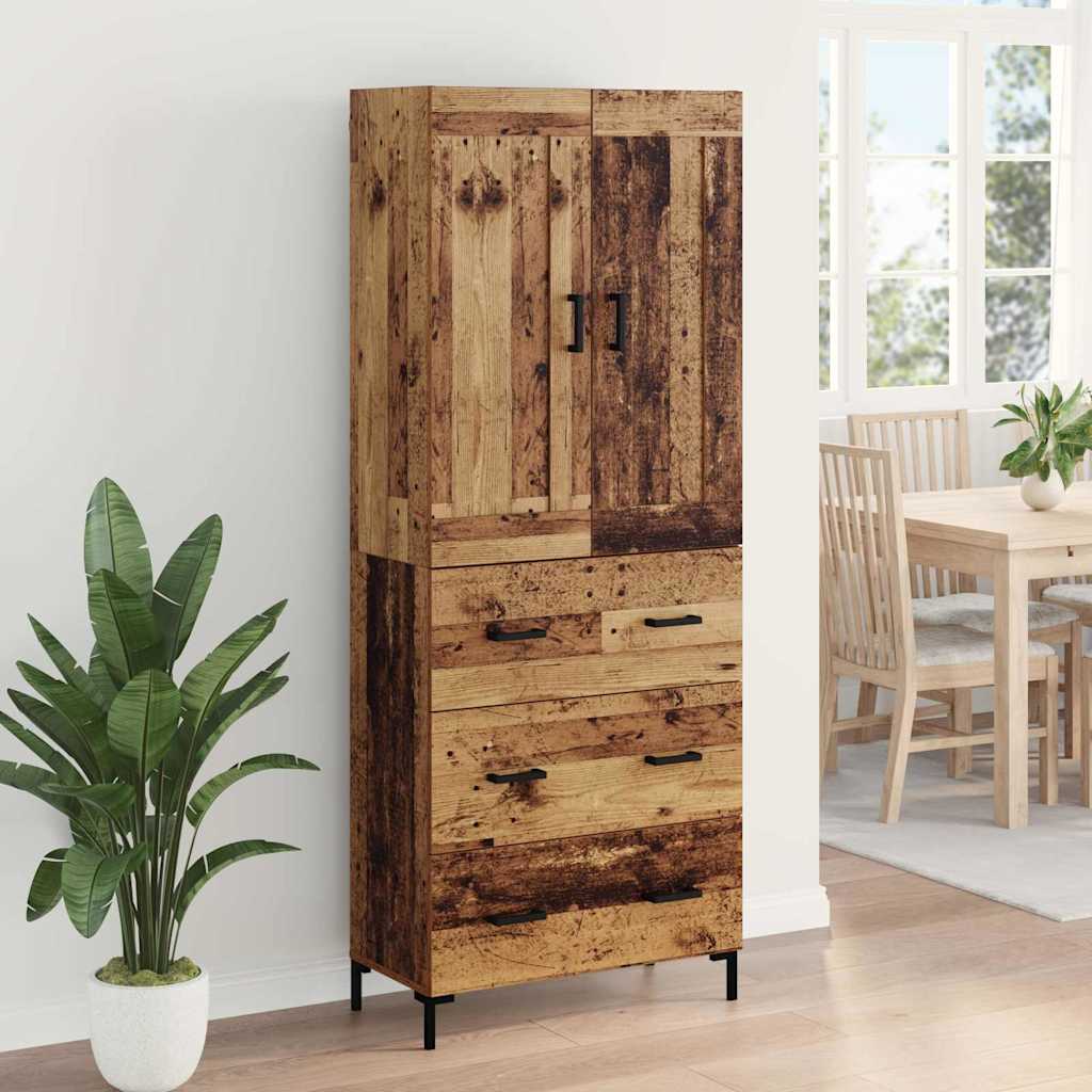 High cabinet with drawers Antique wood 69.5 x 34 x 180 cm