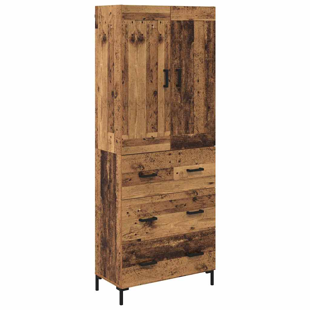 High cabinet with drawers Antique wood 69.5 x 34 x 180 cm
