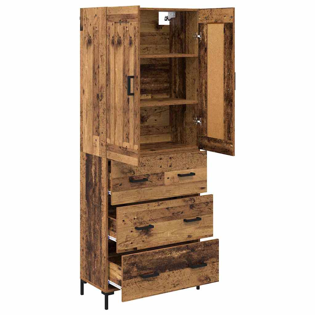 High cabinet with drawers Antique wood 69.5 x 34 x 180 cm