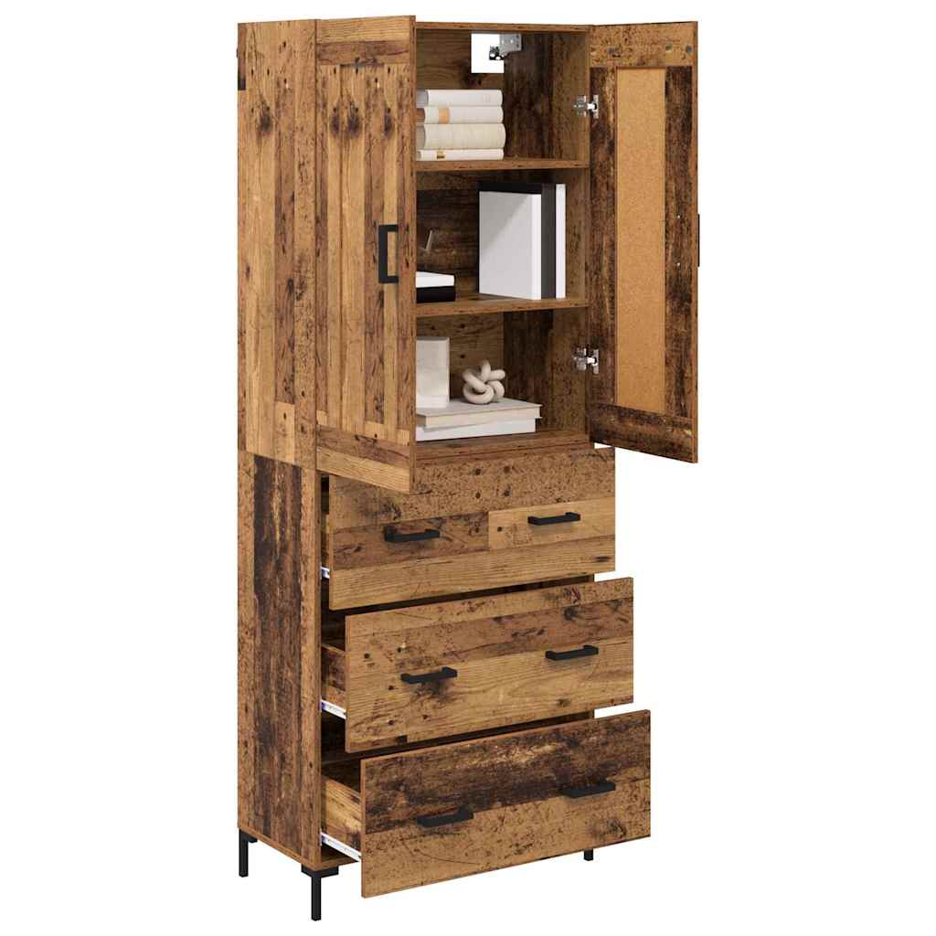 High cabinet with drawers Antique wood 69.5 x 34 x 180 cm