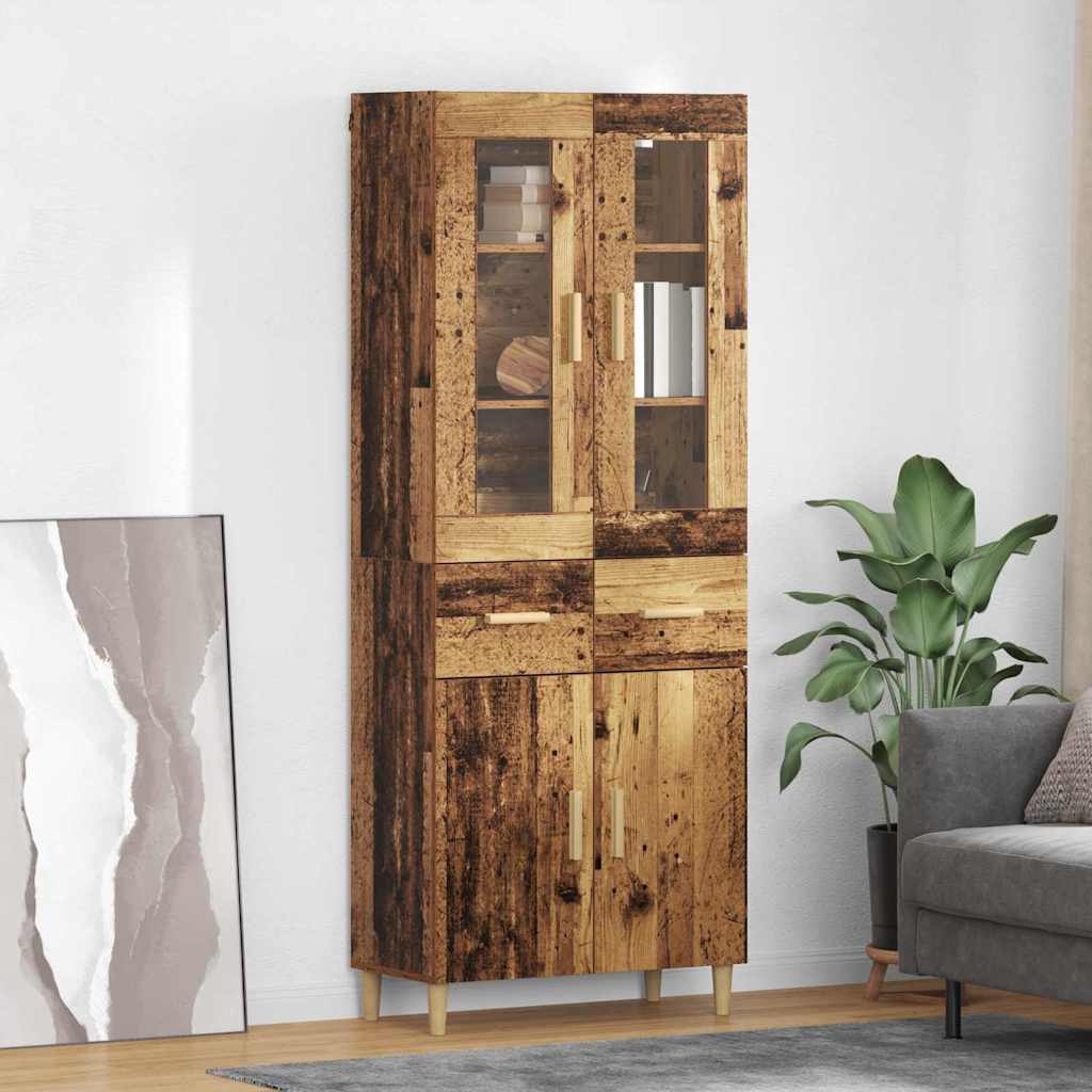 High cabinet with drawers Antique wood 69.5 x 34 x 180 cm