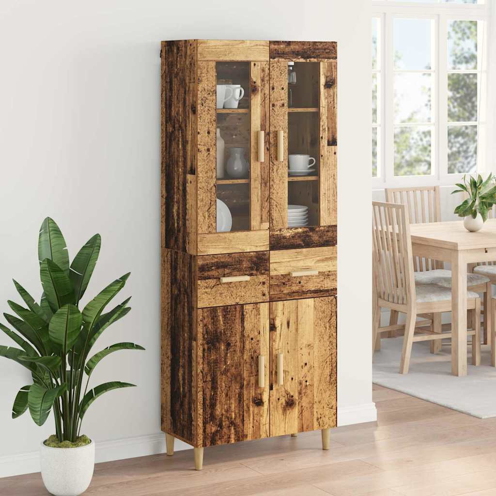 High cabinet with drawers Antique wood 69.5 x 34 x 180 cm