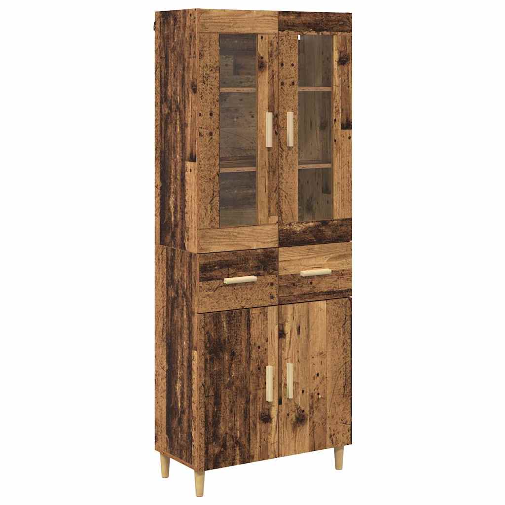High cabinet with drawers Antique wood 69.5 x 34 x 180 cm