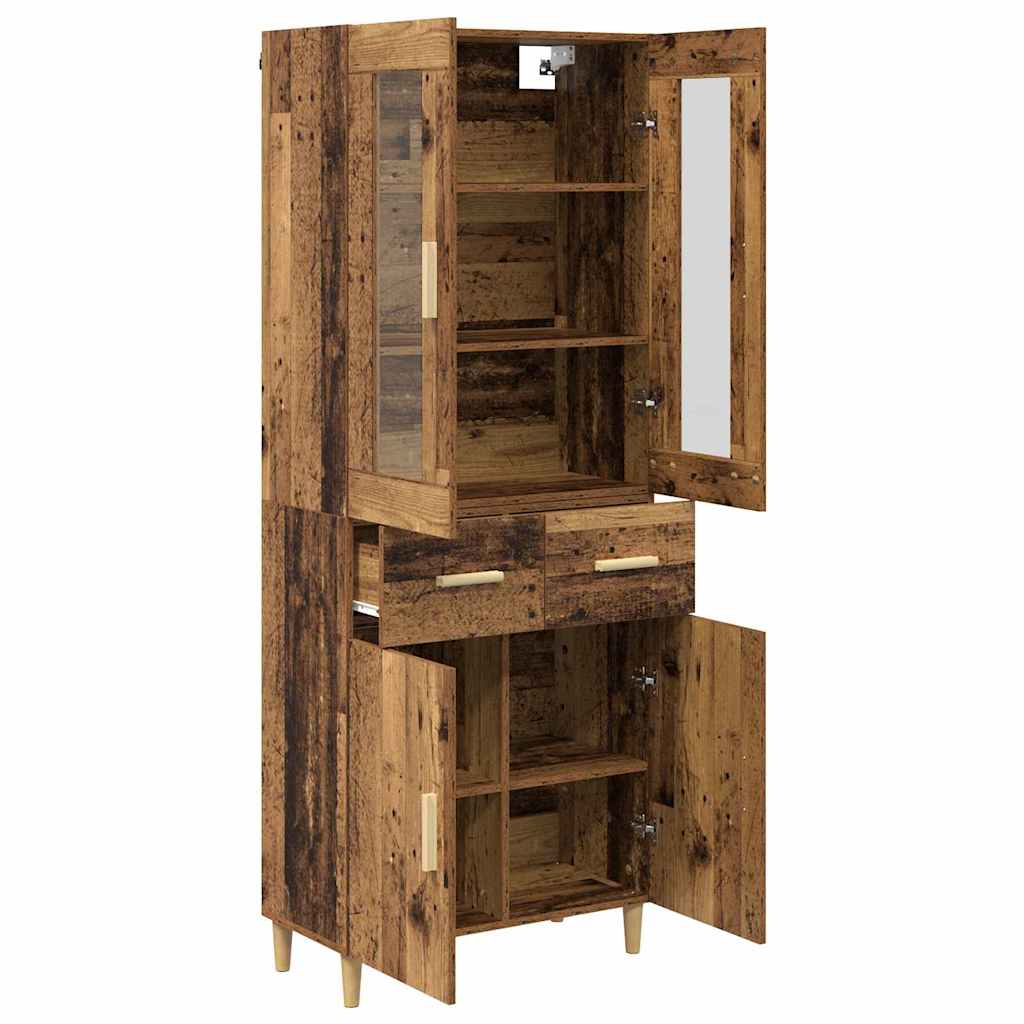 High cabinet with drawers Antique wood 69.5 x 34 x 180 cm