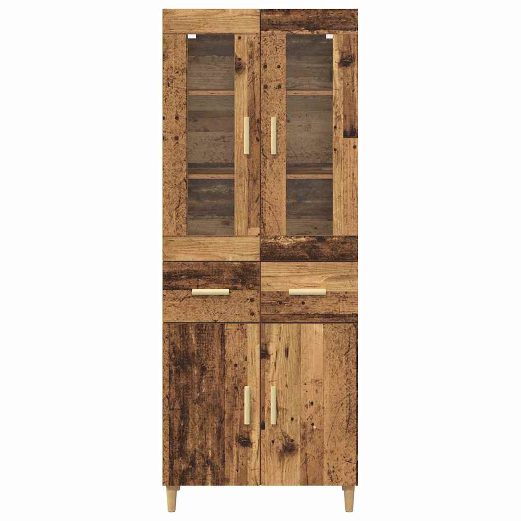 High cabinet with drawers Antique wood 69.5 x 34 x 180 cm