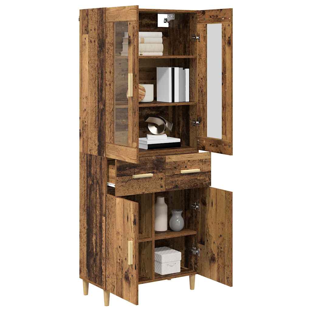 High cabinet with drawers Antique wood 69.5 x 34 x 180 cm