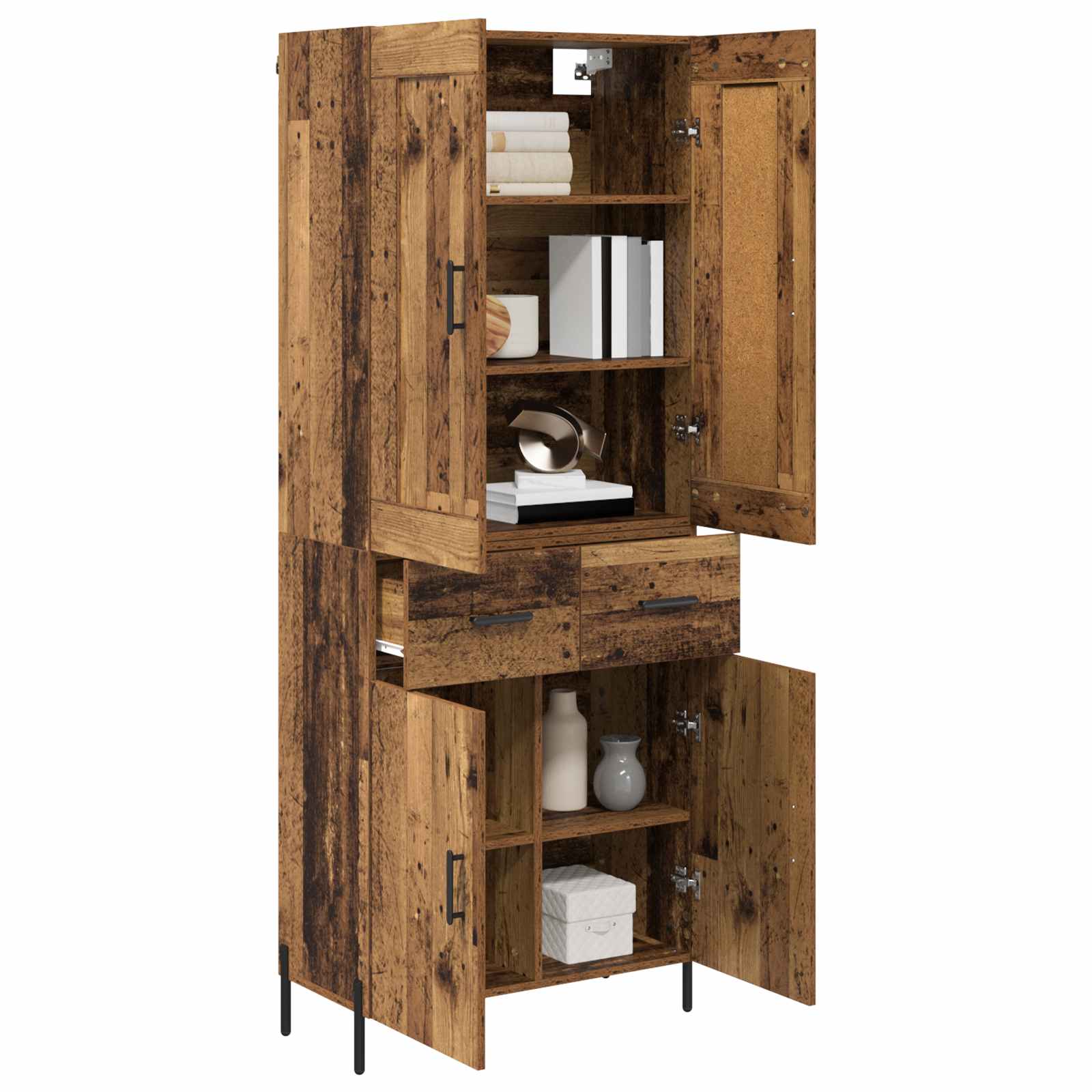 Tall cabinet 2 pcs Antique wood Solid reclaimed wood