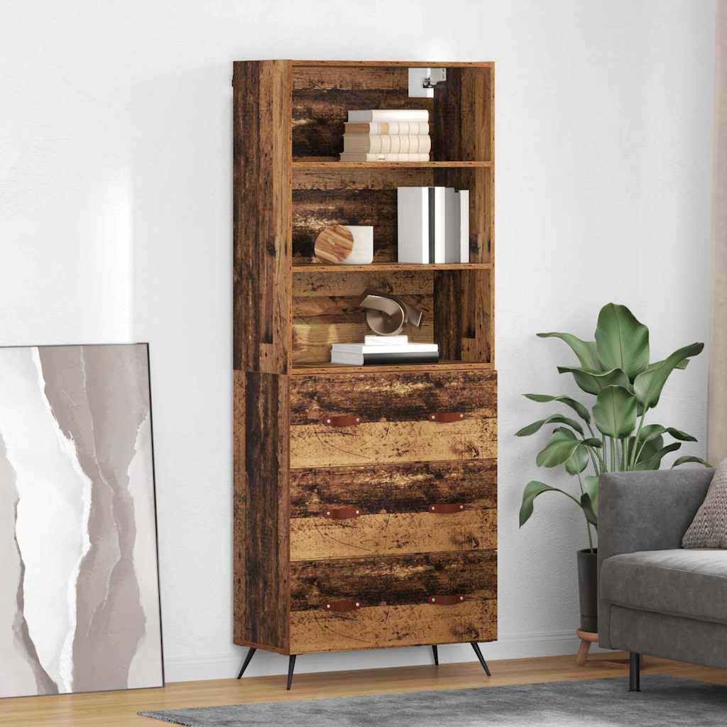 High cabinet with drawers Antique wood 69.5 x 34 x 180 cm