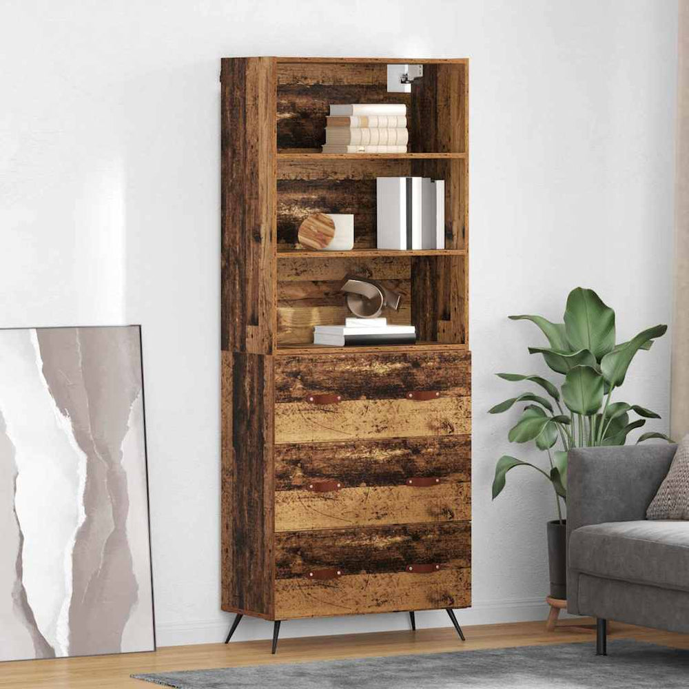 High cabinet with drawers Antique wood 69.5 x 34 x 180 cm