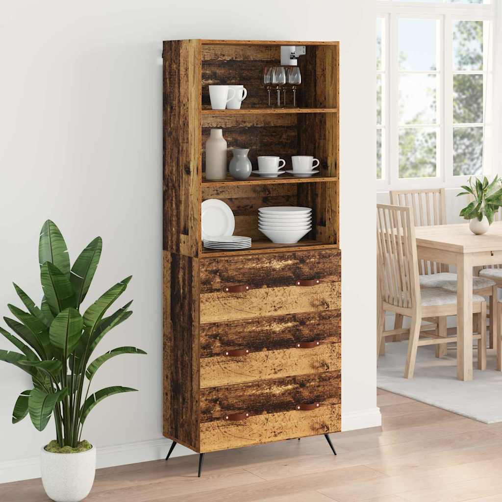 High cabinet with drawers Antique wood 69.5 x 34 x 180 cm