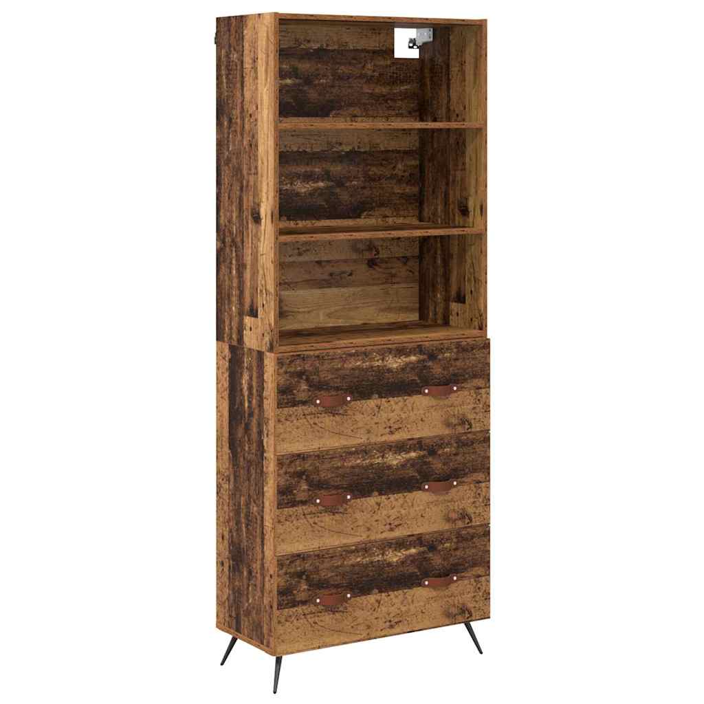 High cabinet with drawers Antique wood 69.5 x 34 x 180 cm