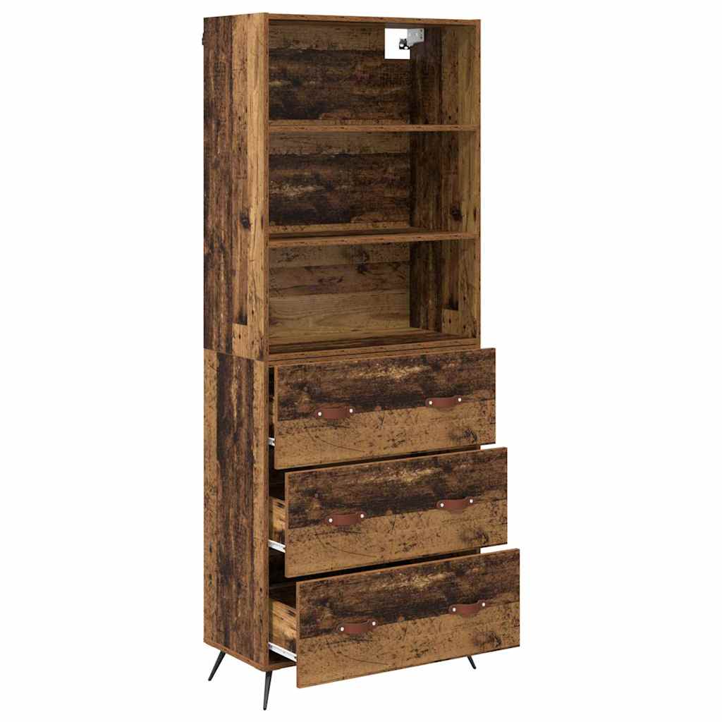 High cabinet with drawers Antique wood 69.5 x 34 x 180 cm
