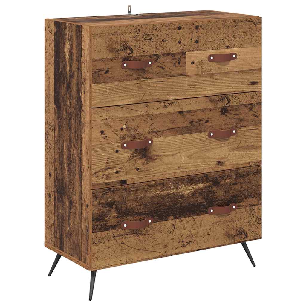 High cabinet with drawers Antique wood 69.5 x 34 x 180 cm