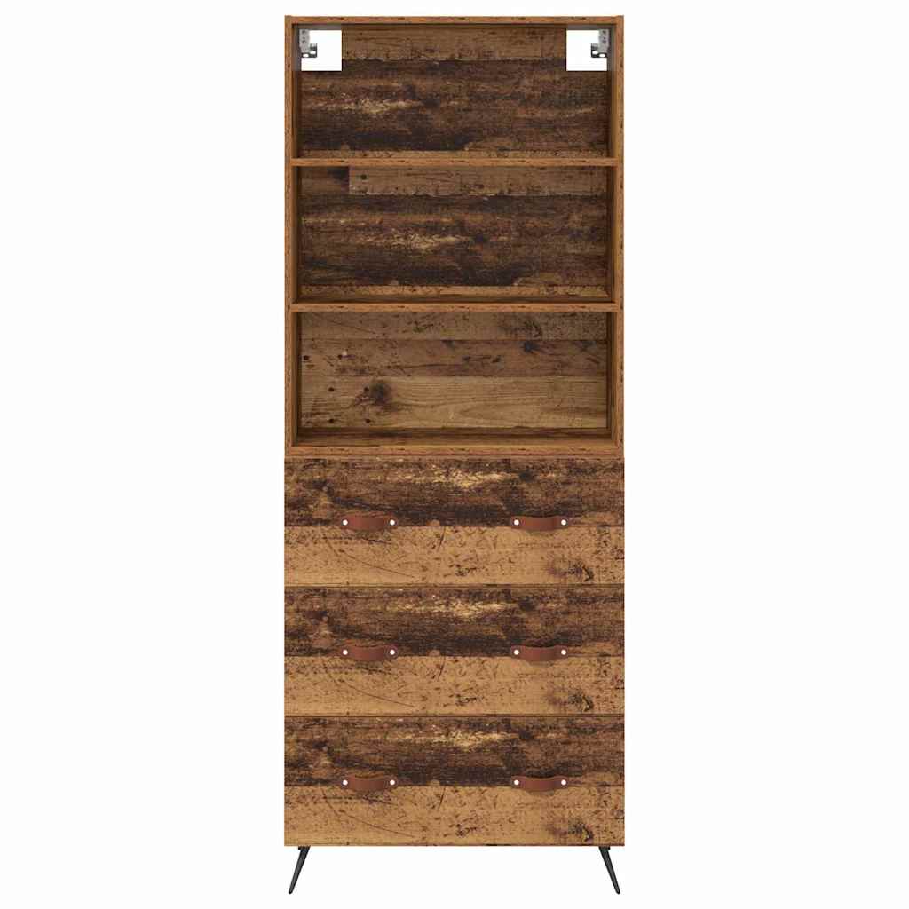 High cabinet with drawers Antique wood 69.5 x 34 x 180 cm