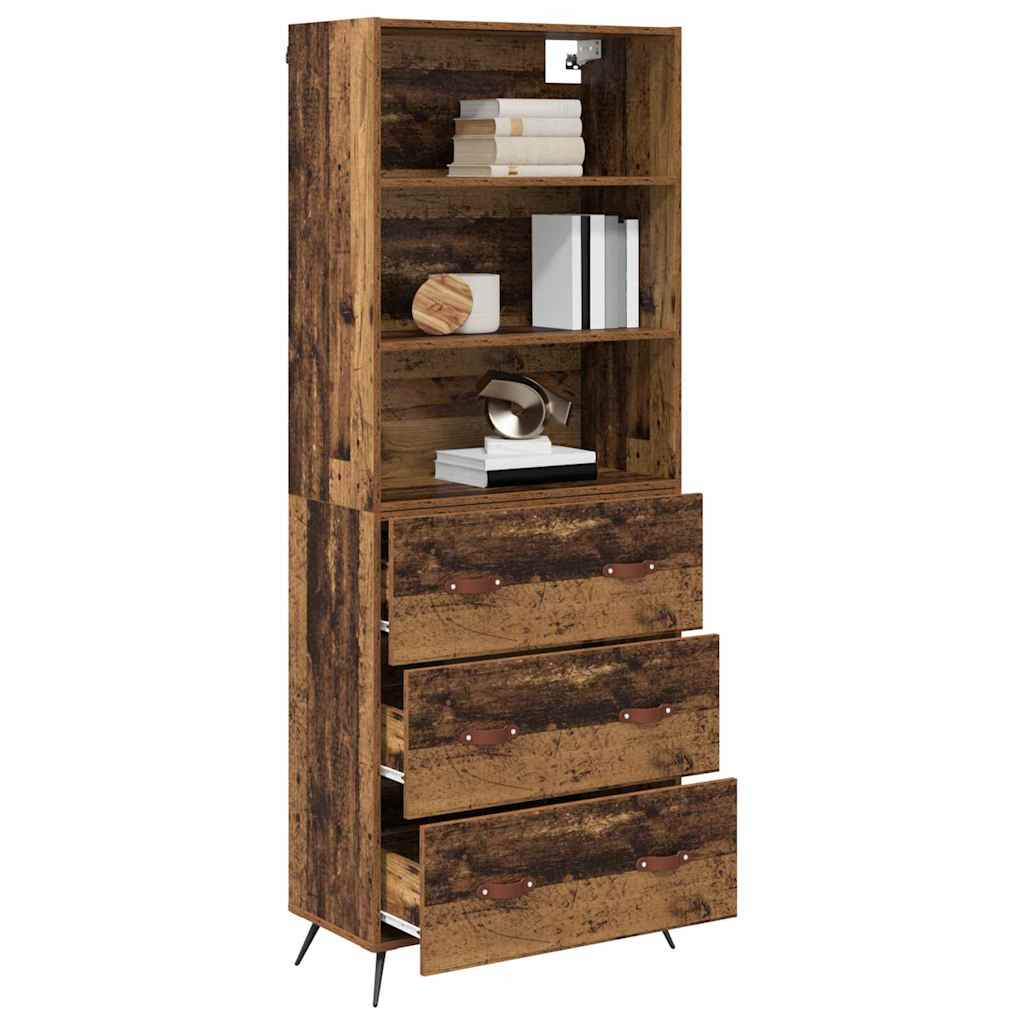 High cabinet with drawers Antique wood 69.5 x 34 x 180 cm