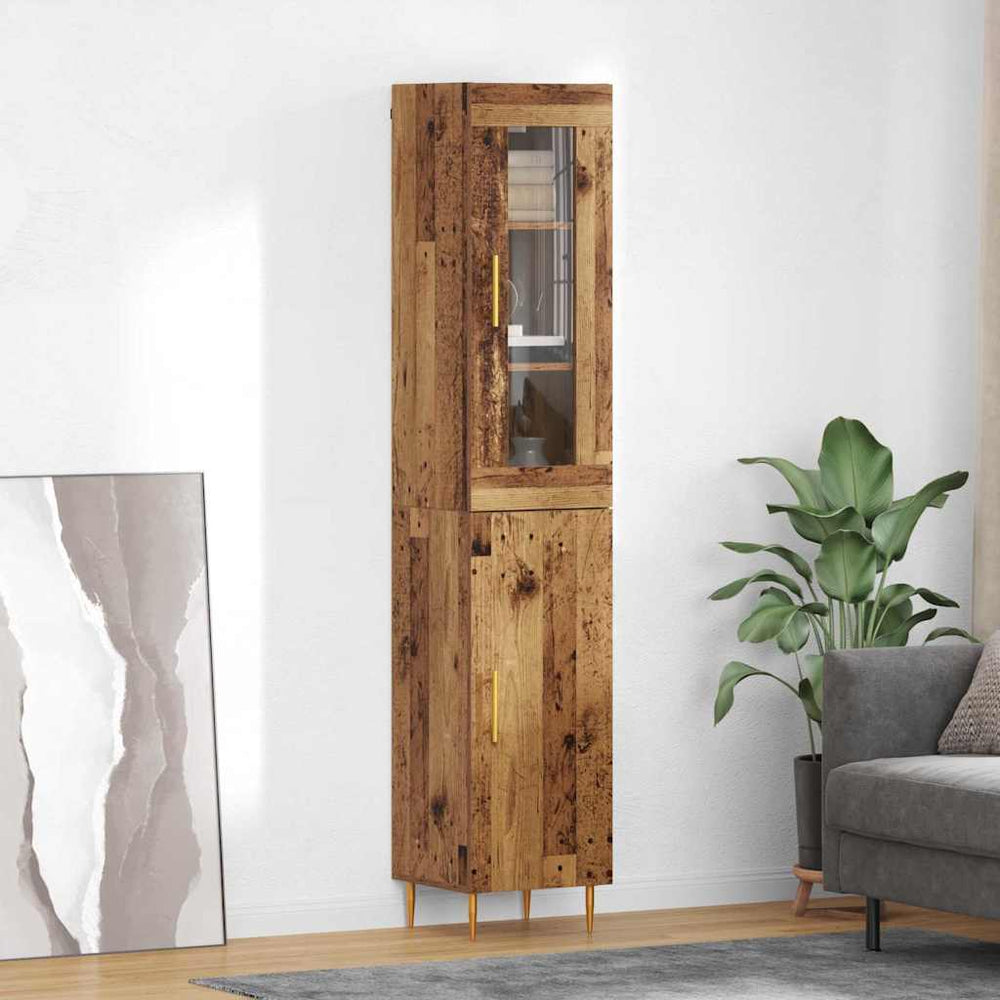 Tall cabinet 2 pcs Antique wood Glass