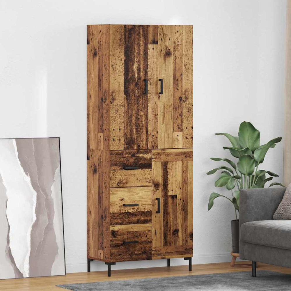 Tall Cabinet with Drawers Antique Wood 69.5 x 34 x 180 cm
