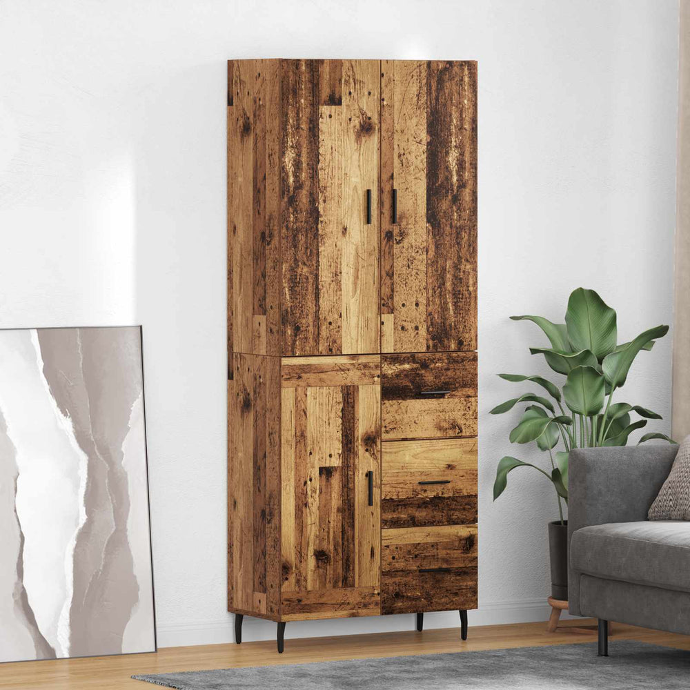 High cabinet with drawers Antique wood 69.5 x 34 x 180 cm