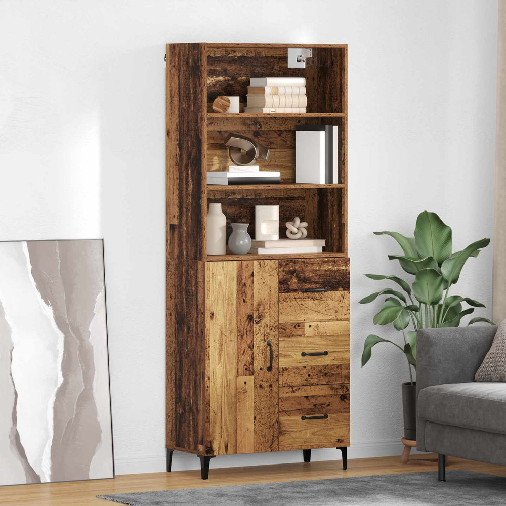 High cabinet with drawers Antique wood 69.5 x 34 x 180 cm