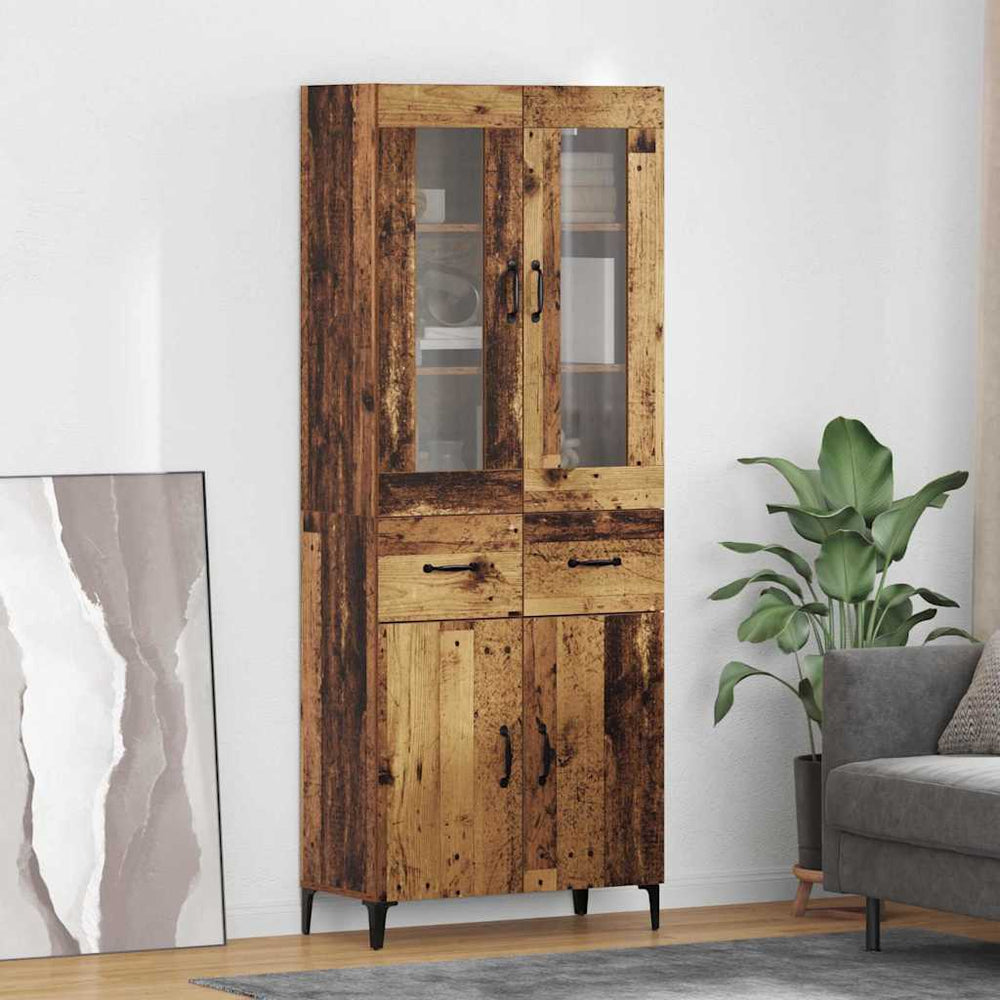High cabinet with drawers Antique wood 69.5 x 34 x 180 cm