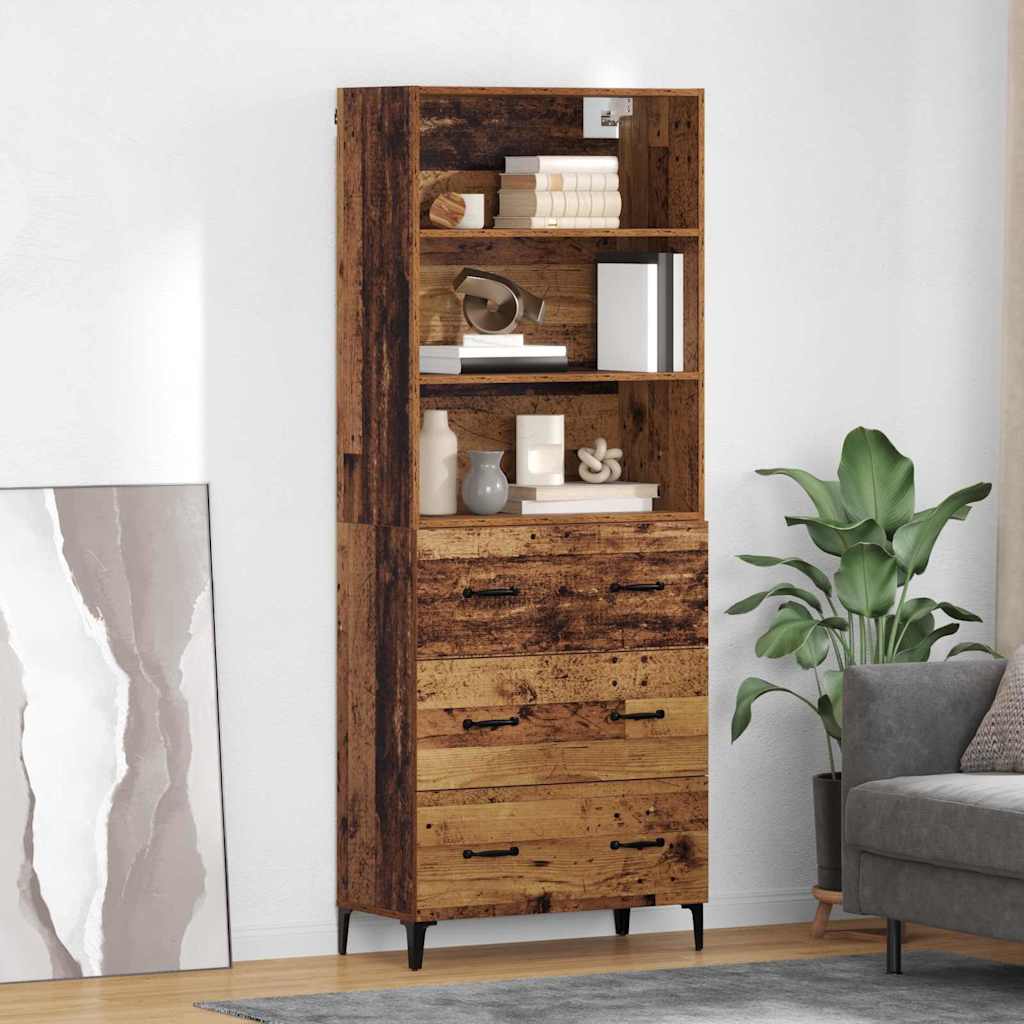 High cabinet with drawers Antique wood 69.5 x 34 x 180 cm