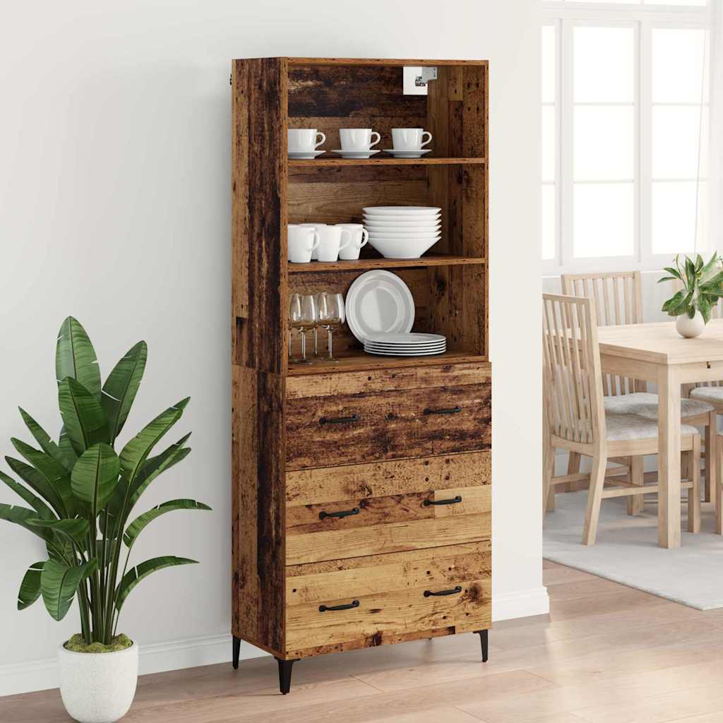 High cabinet with drawers Antique wood 69.5 x 34 x 180 cm