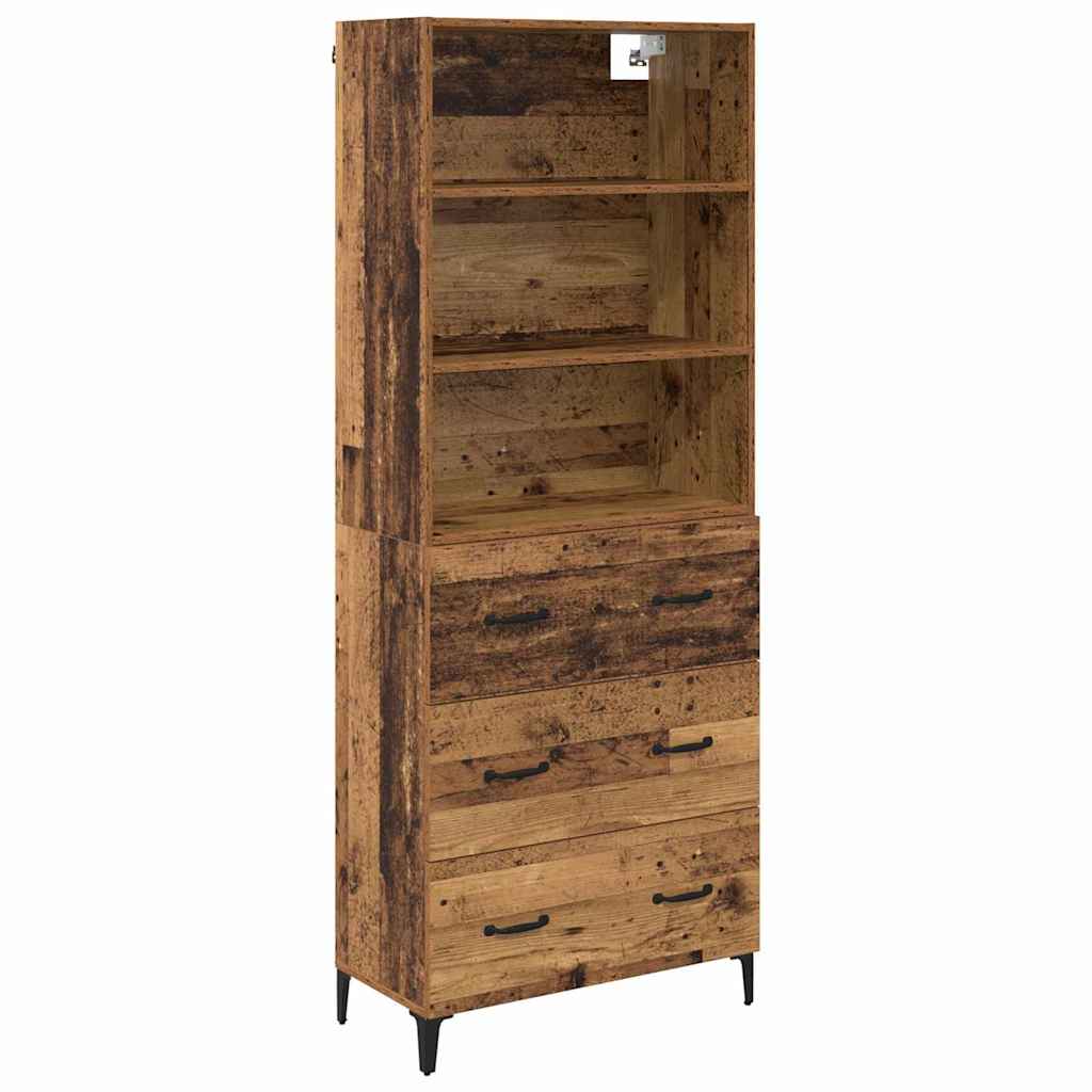 High cabinet with drawers Antique wood 69.5 x 34 x 180 cm