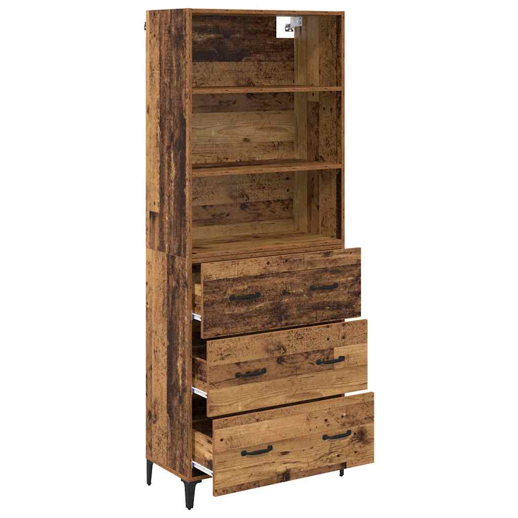 High cabinet with drawers Antique wood 69.5 x 34 x 180 cm