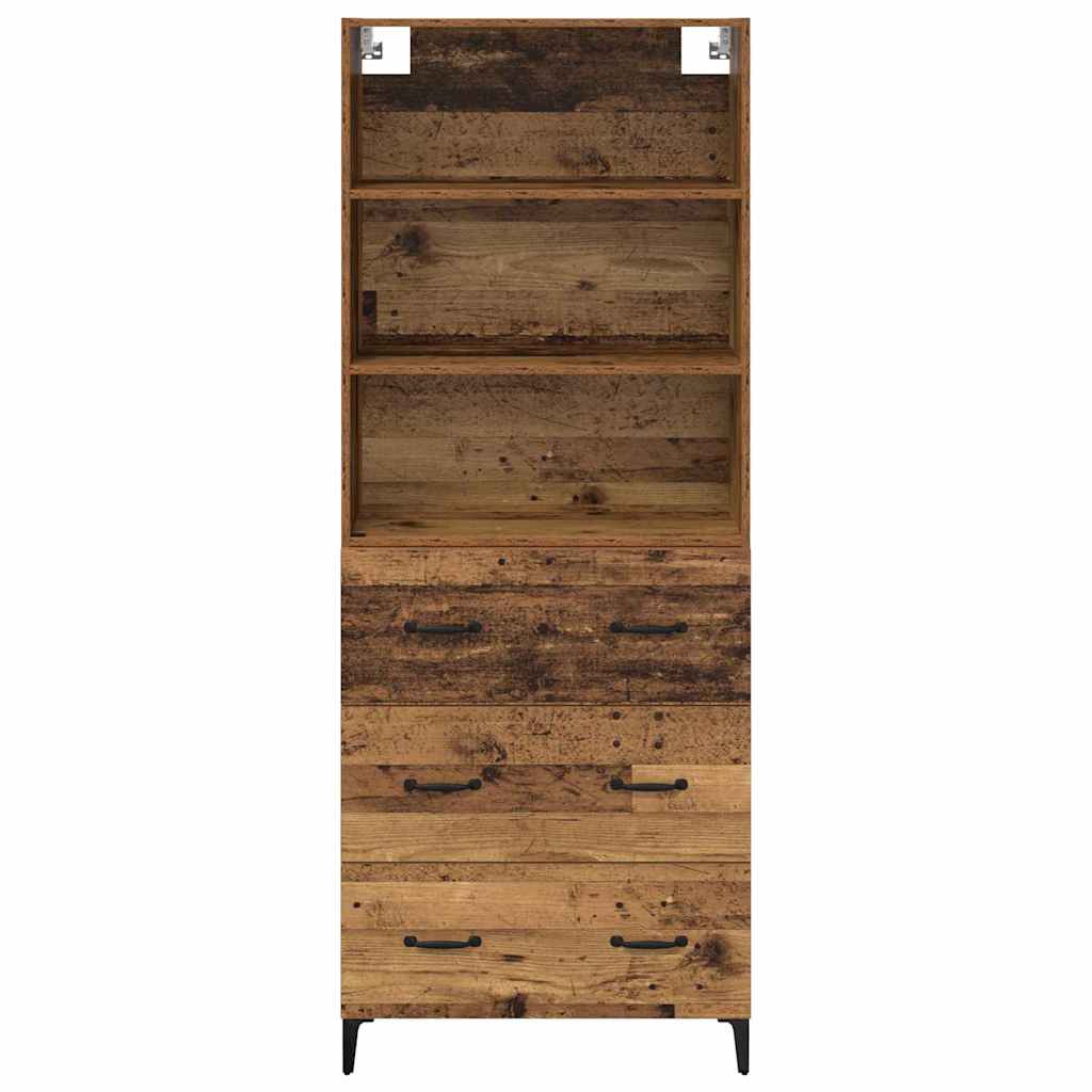 High cabinet with drawers Antique wood 69.5 x 34 x 180 cm