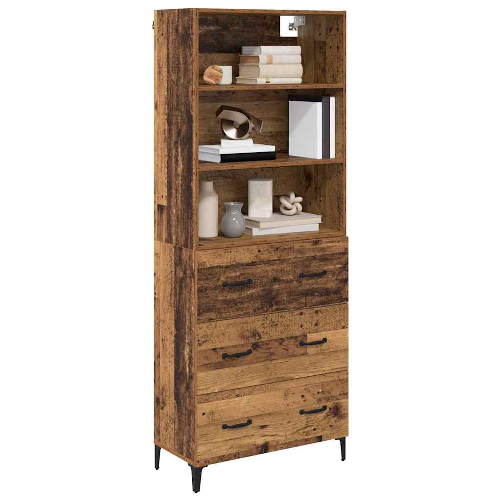High cabinet with drawers Antique wood 69.5 x 34 x 180 cm